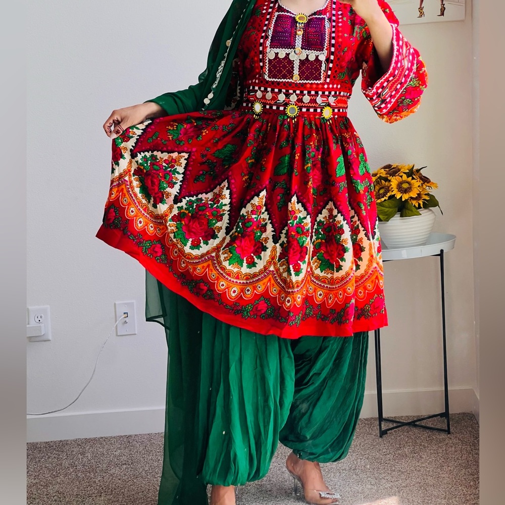 Afghan dress with a special expensive Afghan fabric called Golnar